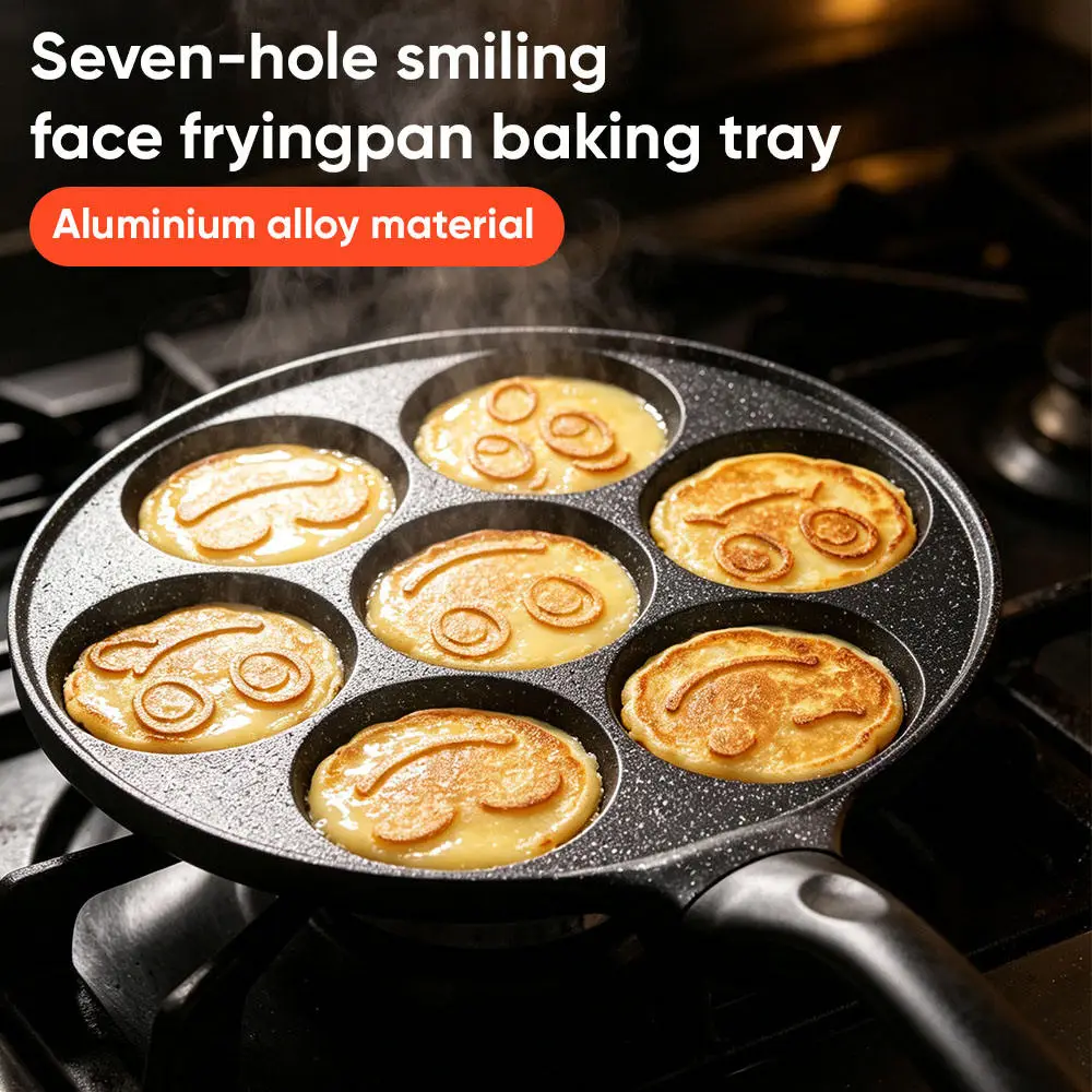 7 Partition Smiley Face Breakfast Pancake Frying Pan