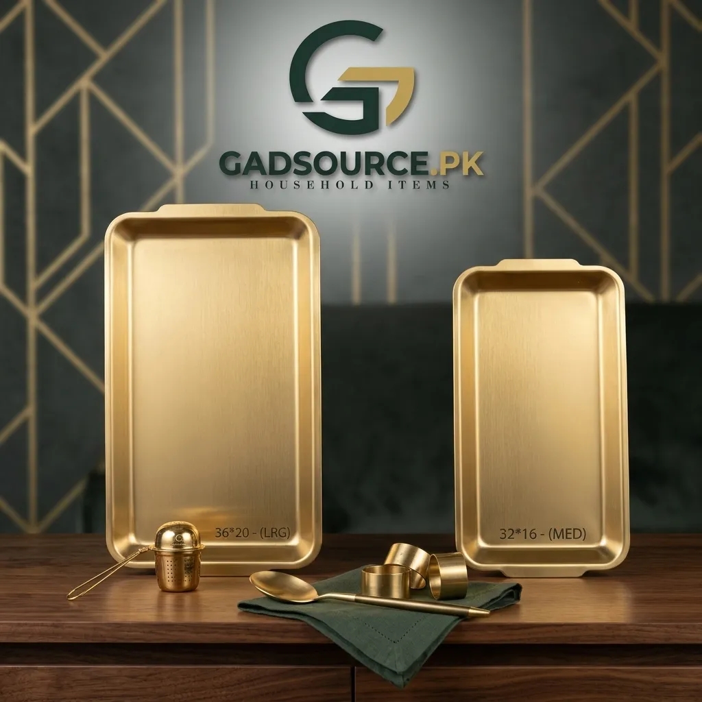 GOLDEN STAINLESS STEEL RECTANGULAR SERVING TRAY