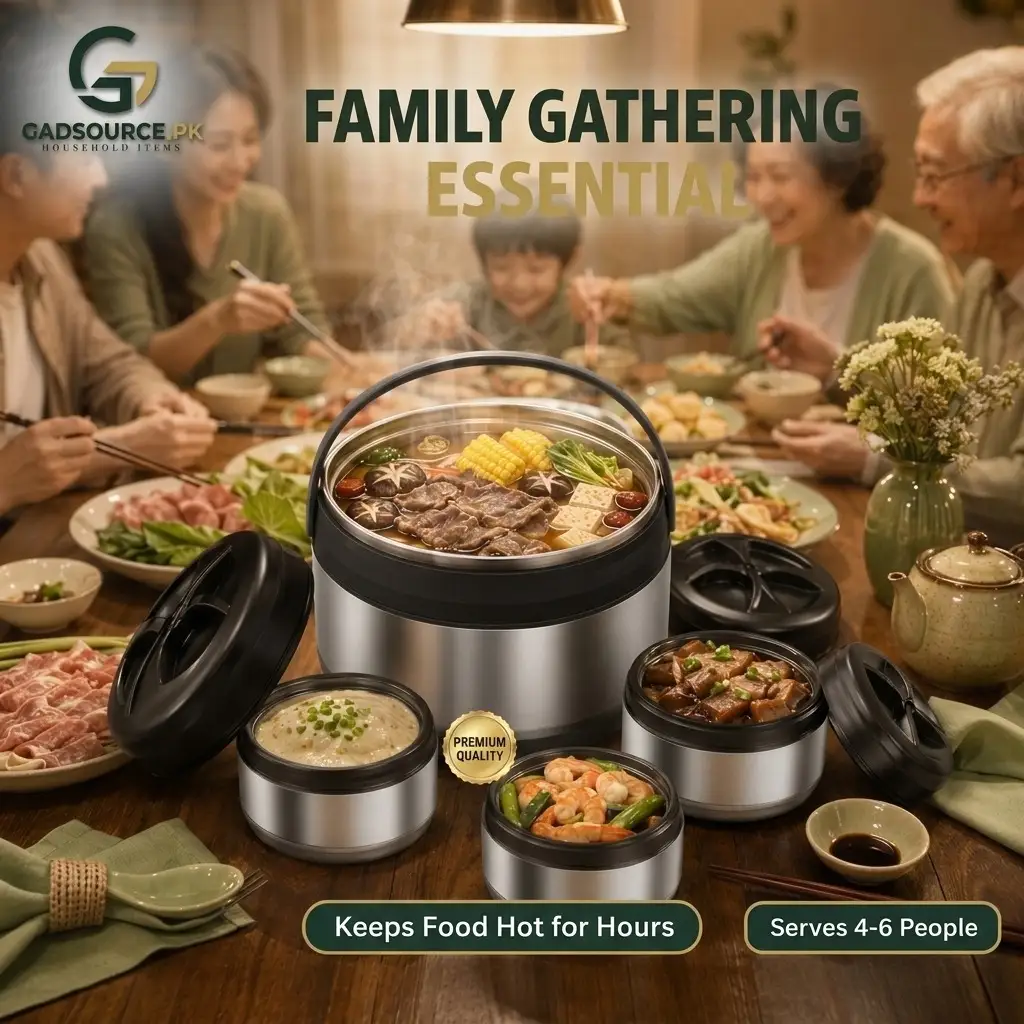 4-Layer Stackable Stainless Steel Insulated Hot Pot Tiffin Box – 12-Hour Heat Retention Thermal Food Container for Family, Office & Travel